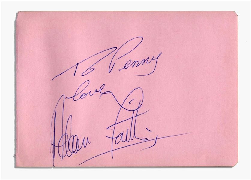 Adam Faith Signature, ''To Penny love Adam Faith'' -- on 5.75'' x 4'' Pink Album Page -- Near Fine