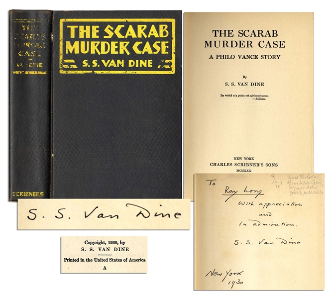 S.S. Van Dine Signed First Edition ''The Scarab Murder Case'' -- 1930 Philo Vance Whodunnit