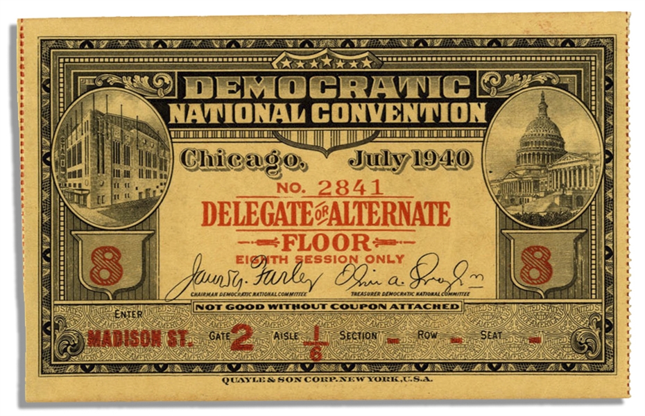 1940 U.S. Democratic National Convention Floor Ticket