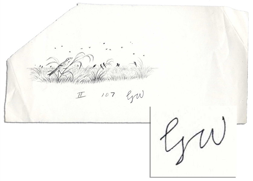 Garth Williams Signed Print From 1953 Edition of ''Little House on the Prairie'' -- Grassy Prairie Full of Birds