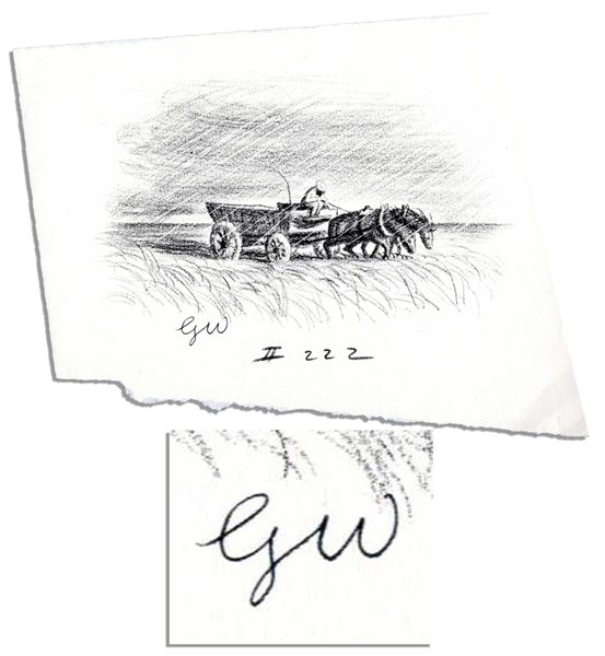 Garth Williams Signed Print From 1953 Edition of ''Little House on the Prairie'' -- A Horse Drawn Wagon Pushes Through the Rain