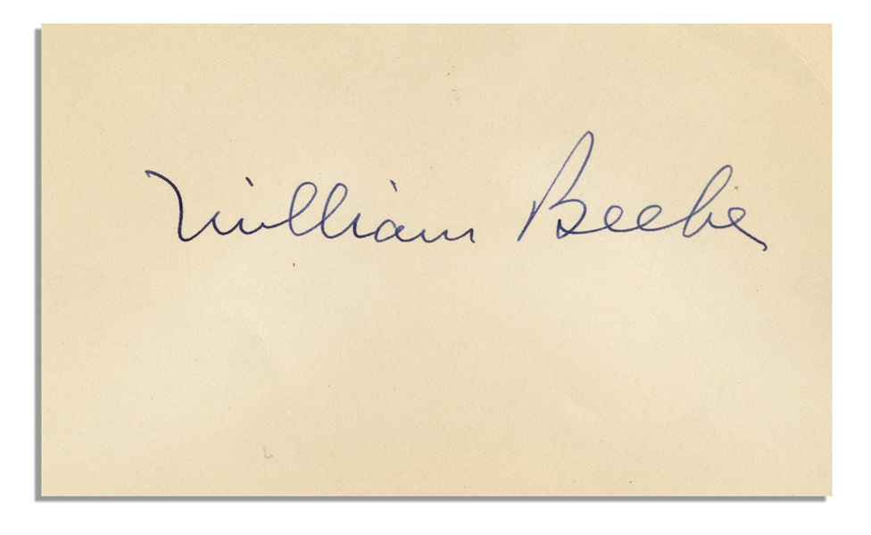 1940 Signature by Famed Naturalist and Explorer William Beebe -- on 5'' x 3'' Notecard, With Original Envelope -- Near Fine
