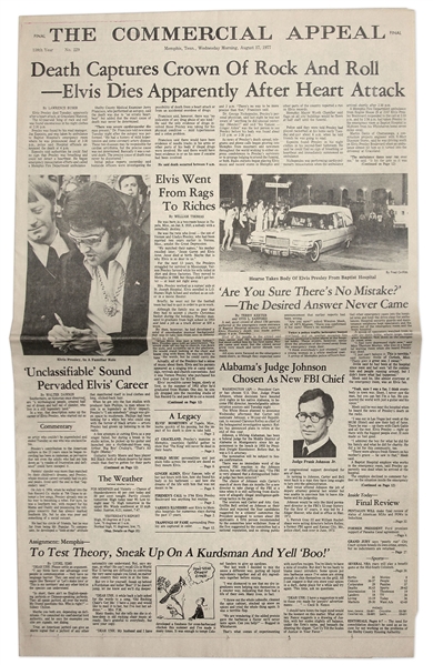 Elvis Presley Death Newspaper -- Special Edition From Memphis, Elvis' Hometown, Following His 16 August 1977 Death
