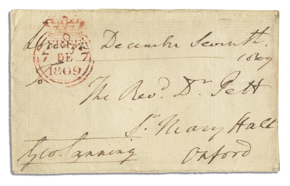 Prime Minister George Canning Free Frank Signed ''Geo Canning'' -- 1809 -- 4.75'' x 3'' -- Very Good