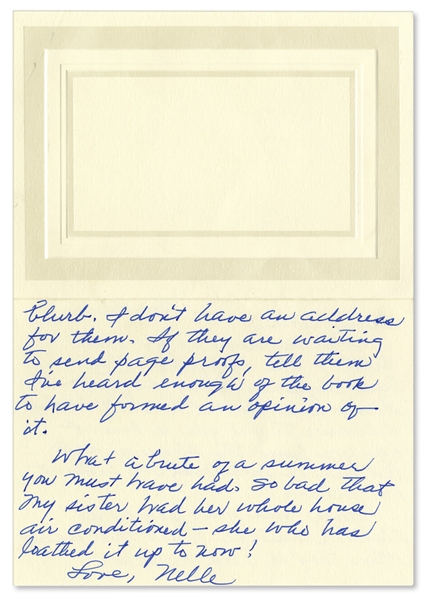 Harper Lee Autograph Letter Signed -- Lee Reviews a Friend's Book