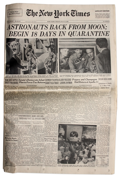 ''The New York Times'' From 25 July 1969 -- ''Prayers and Champagne Hail Return of Apollo 11''
