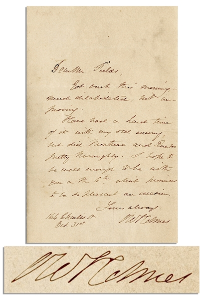 Oliver Wendell Holmes Autograph Letter Signed -- ''...Have had a hard time of it with my old enemy...''