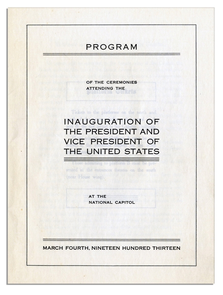 Woodrow Wilson First Inaugural Program -- 1913