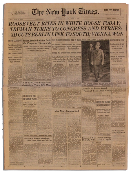 U.S. Prepares to Pay Last Respects to FDR in ''The New York Times'' From 14 April 1945 -- ''...the world...joined with...Americans to mourn the death of Mr. Roosevelt...''