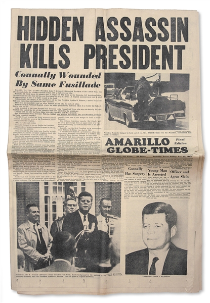 22 November 1963 Edition of the ''Amarillo Globe-Times'' Announcing JFK's Assassination -- ''HIDDEN ASSASSIN KILLS PRESIDENT''