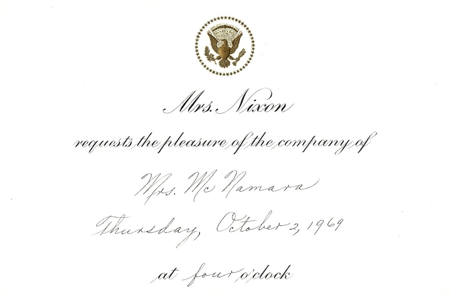 Pat Nixon White House Invitation to Robert McNamara's Wife