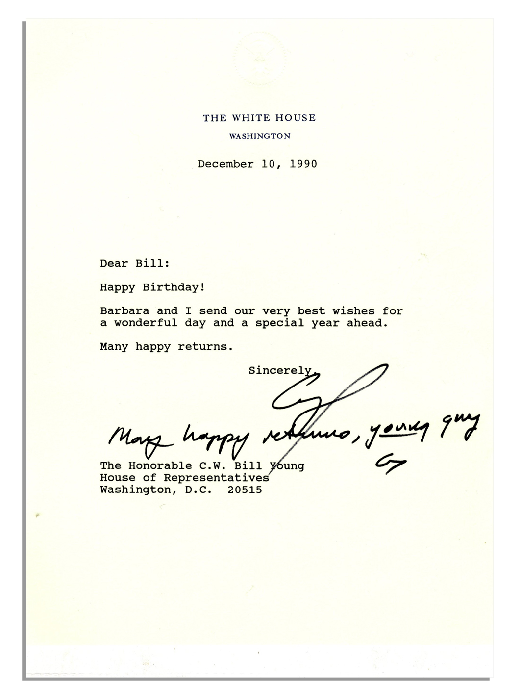 Lot Detail - As President, George H.W. Bush Sends Birthday Wishes Via a Letter Signed ...1063 x 1421