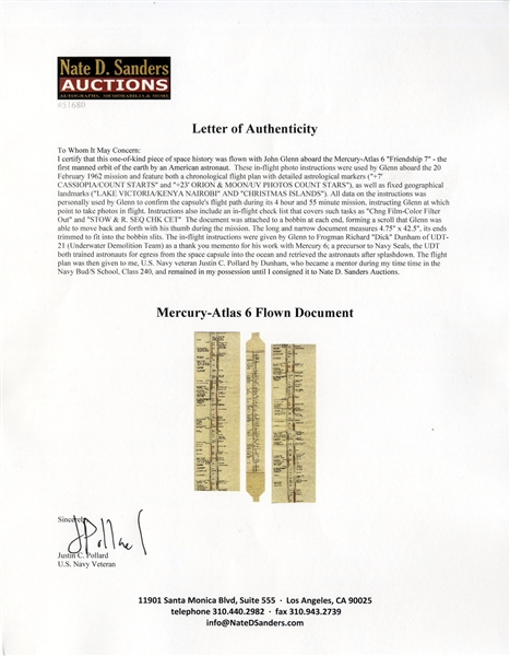 John Glenn's In-Flight Instructions Used & Flown Aboard Mercury 6