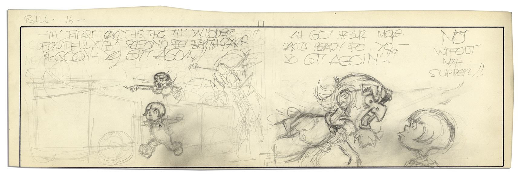 Al Capp Unfinished Comic Strip -- Both Sides Are Illustrated in Pencil With Ink Started to One Side -- 19.75'' x 6.25'' -- Near Fine -- From Al Capp Estate