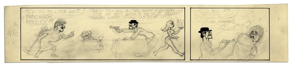 Al Capp ''Li'l Abner'' Unfinished Hand-Drawn Comic Strip -- Featuring Fearless Fosdick -- Measures 23.5'' x 4.75'' in Pencil & Ink -- Very Good -- From the Al Capp Estate
