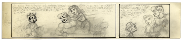 Al Capp ''Li'l Abner'' Unfinished Hand-Drawn Comic Strip -- Featuring Li'l Abner & Daisy Mae -- Measures 23.25'' x 4.75'' in Pencil & Ink -- Very Good -- From the Al Capp Estate