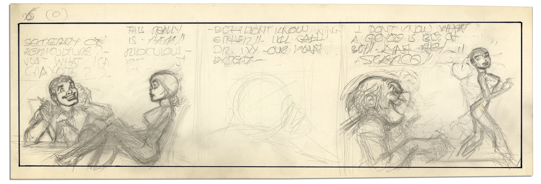Unfinished Comic Strip by Al Capp, Drawn in Pencil -- Undated & Untitled, Most Likely a ''Li'l Abner'' Strip -- 18.5'' x 6.5'' -- Very Good -- From the Al Capp Estate