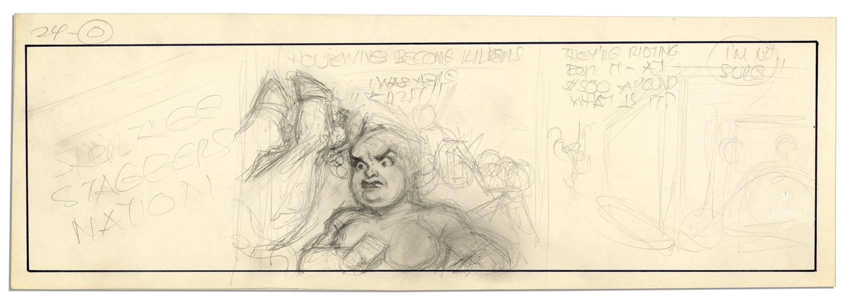 Unfinished Comic Strip by Al Capp in Pencil -- Undated & Untitled Strip is Likely For ''Li'l Abner''  -- 18.5'' x 6.25'' -- Very Good -- From the Al Capp Estate