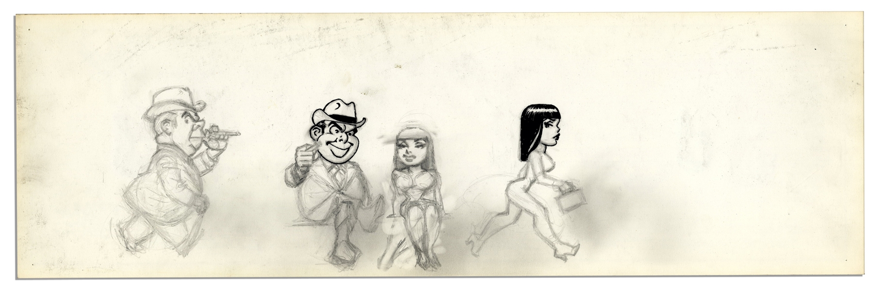 ''Li'l Abner'' Unfinished Comic Strip by Al Capp in Pencil & Black Ink -- Undated With Characters Drawn to Verso -- 19.75'' x 6.25'' -- Very Good -- From the Al Capp Estate
