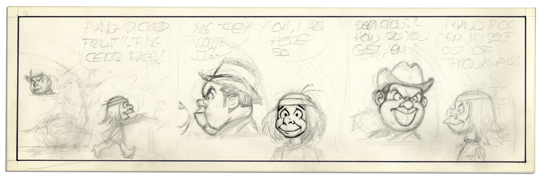 Unfinished Comic Strip by Al Capp in Pencil & Ink -- Undated -- 19.75'' x 6.25'' -- Minor Toning, Else Near Fine -- From the Al Capp Estate