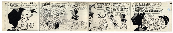 ''Li'l Abner'' Original Comic Strip From 4 December 1966 -- Hand-Drawn & Signed by Al Capp Featuring Mammy & Pappy Yokum -- 2 Sheets, 14.5'' x 5'' -- Very Good -- From the Al Capp Estate