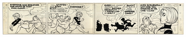 ''Li'l Abner'' Sunday Strip From 10 April 1966 Featuring Miss Scrubwell & S.W.I.N.E. -- Hand-Drawn by Al Capp -- 29.25'' x 23'' on 3 Separated Strips -- Very Good -- From the Al Capp Estate
