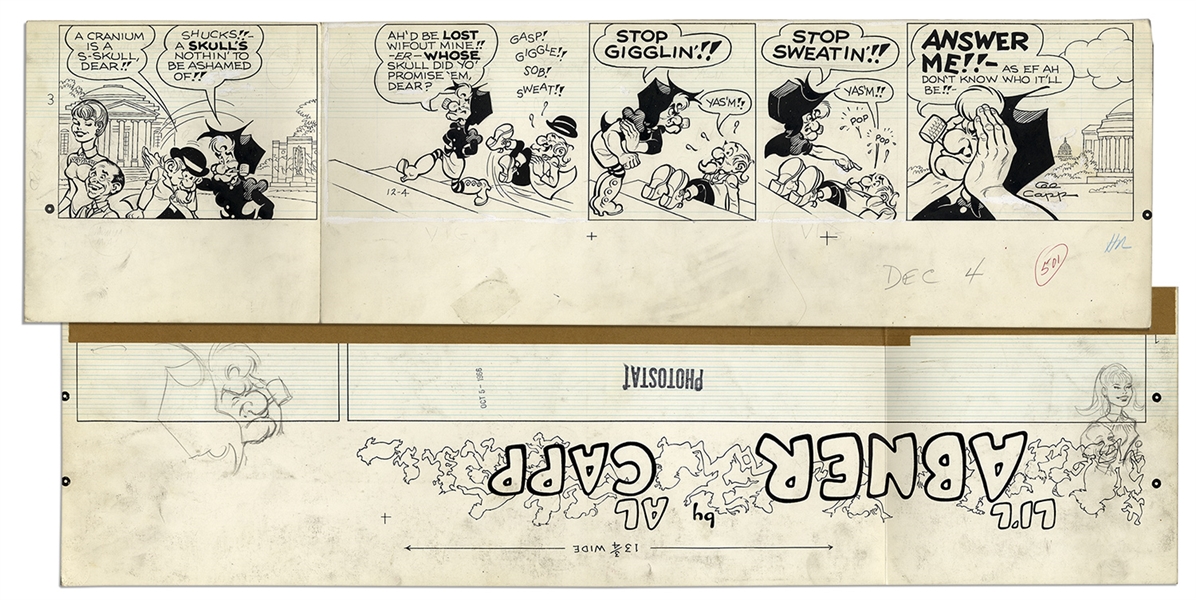 ''Li'l Abner'' Partial Sunday Strip Hand-Drawn & Signed by Al Capp -- From 4 December 1966, Featuring Mammy & Pappy Yokum -- 28.5'' x 7.75'' -- Very Good -- From the Al Capp Estate