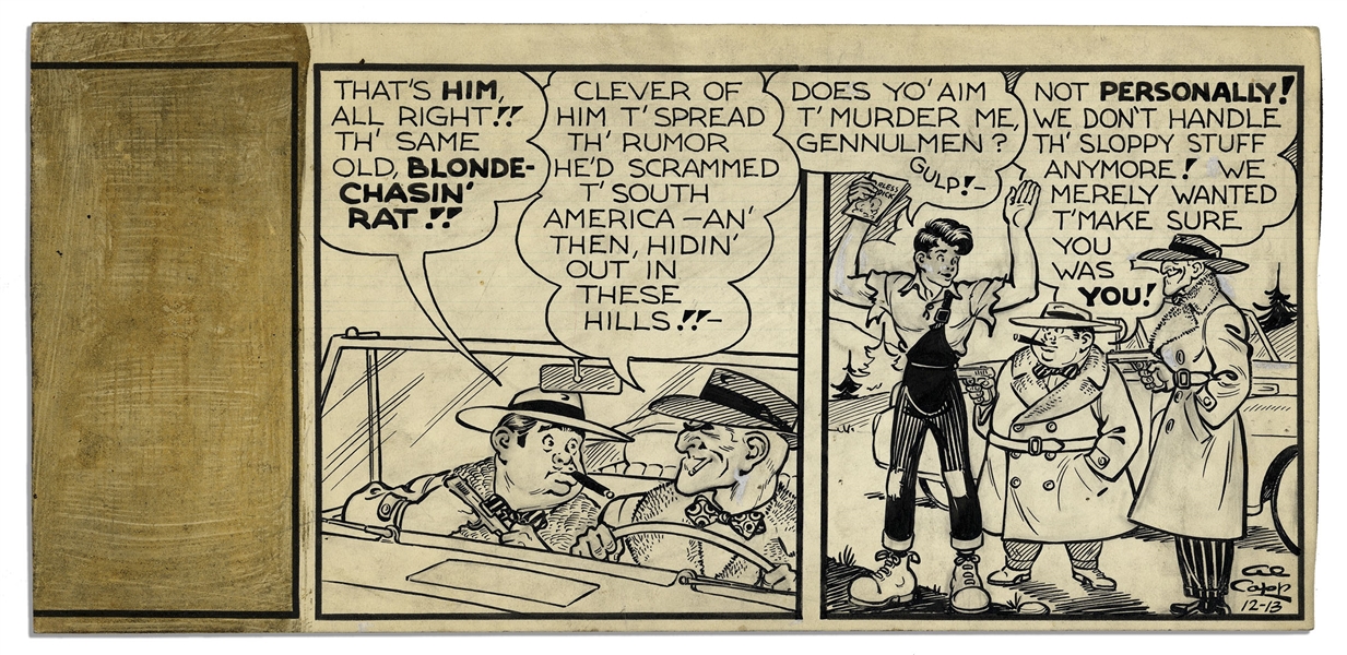 ''Li'l'' Abner Strip Hand-Drawn & Signed by Al Capp -- Featuring Li'l Abner -- Dated 13 December Without Year -- 14.5'' x 7'' -- Toning & Adhesive to Left, Else Very Good -- From Capp Estate
