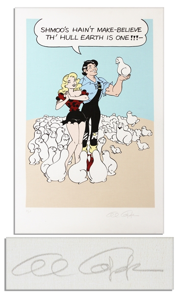 Large Li'l Abner Litho Featuring Li'l Abner & Daisy Mae, Surrounded by Shmoos -- Signed by Al Capp & Labeled ''20/250'' -- 24.25'' x 36'' -- Near Fine -- From the Al Capp Estate