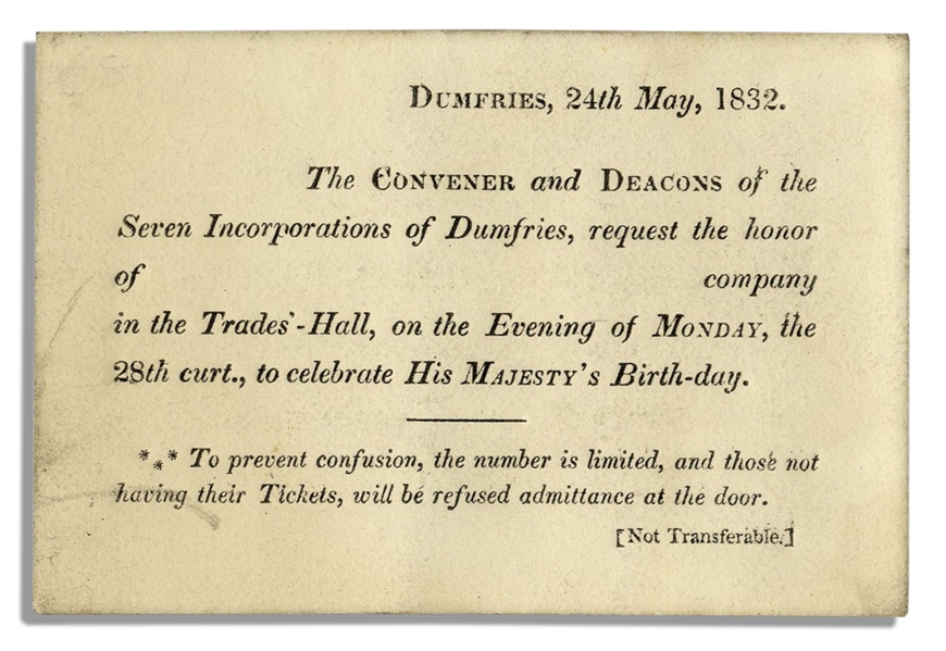 King George I Birthday Celebration Ticket From 1832