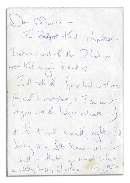 Jackie Kennedy Onassis Collection of Three Handwritten Notes to Her Bergdorf Personal Shopper