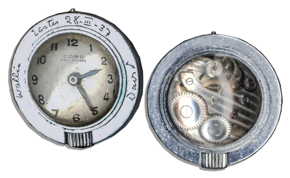 Duchess of Windsor Personally Owned Fob Watch by Swiss Maker Cord -- Inscribed ''Wallis Easter 28-III-37'' -- An Easter They Were Forced to Spend Apart Before Their Marriage