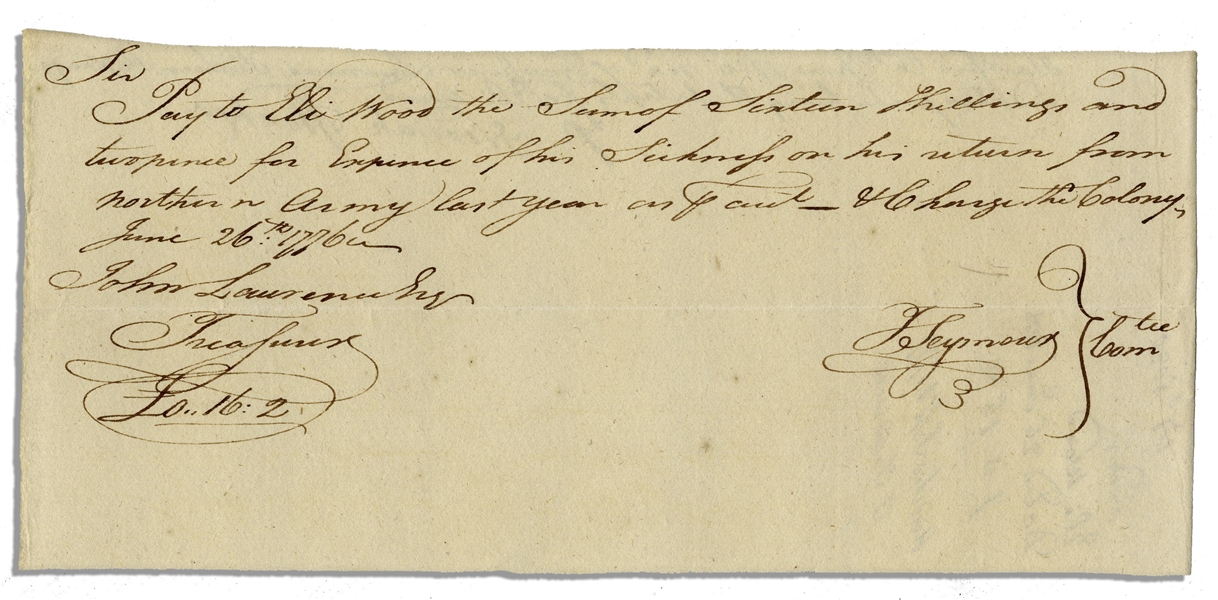Benedict Arnold 1776 Document Pertaining to One of His Soldiers in the Continental Army