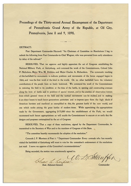 Gettysburg National Park Document From 1898, Signed by 2 Civil War Veterans