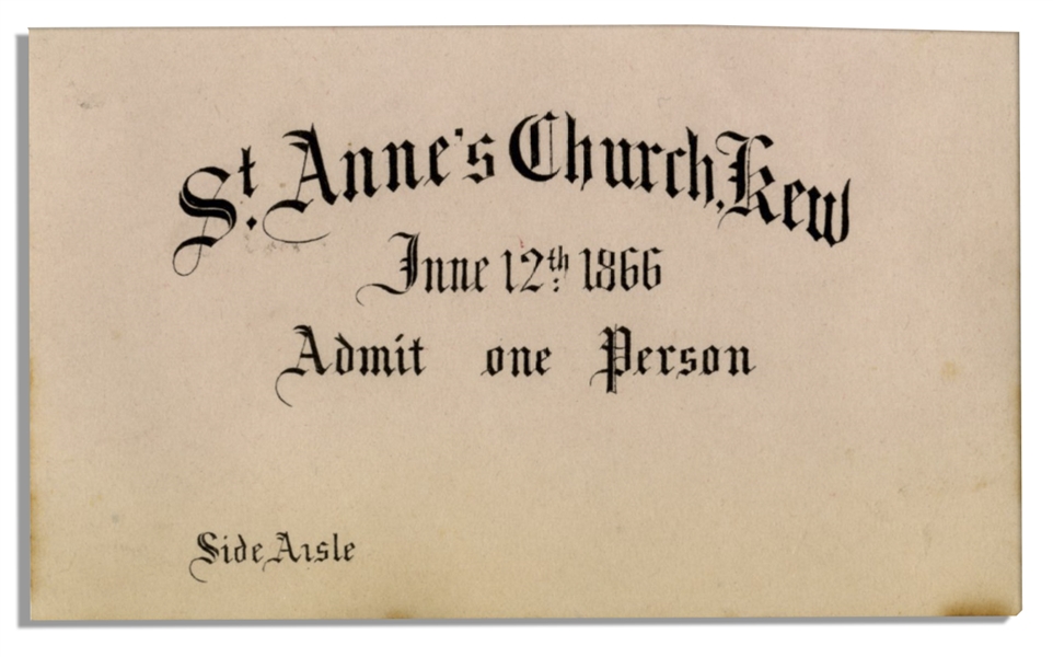 Princess Mary Adelaide of Cambridge & Prince Francis Duke of Teck 1866 Wedding Ceremony Ticket