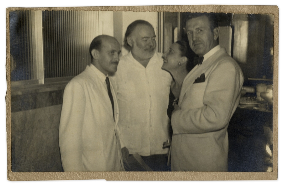 Original Photograph of Ernest Hemingway, His Rumored Mistress Adriana Ivancich & Friends at La Floridita Bar in Havana, Cuba