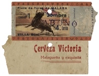 Ernest Hemingways Own Bullfighting Ticket From 4 August 1959 -- From the Plaza de Toros de Malaga -- Hemingway Wrote About the Bullfights of 1959 in His Final Book