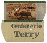 Ernest Hemingways Own Bullfighting Ticket From 27 July 1959 -- From the Plaza de Toros de Valencia -- Hemingway Wrote About the Bullfights of 1959 in His Final Book