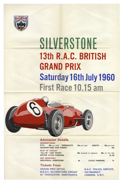 1960 British Grand Prix Poster -- From the Historic Silverstone Formula One Racing Circuit