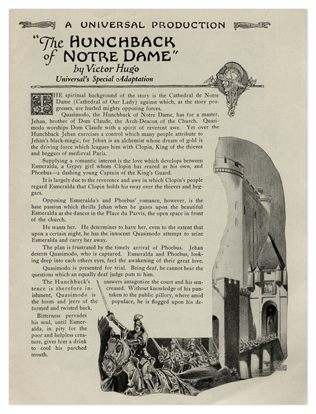 1923 Theater Brochure for ''The Hunchback of Notre Dame''