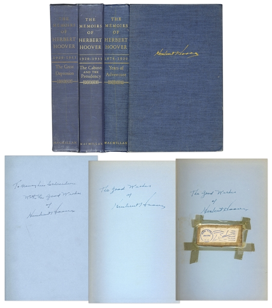 Herbert Hoover Signed Memoirs -- Set of 3 Books, All Signed