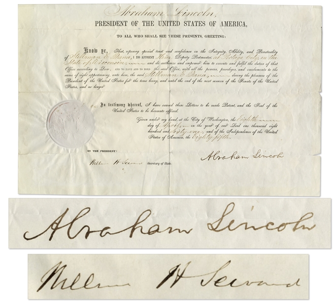 Abraham Lincoln April 1861 Signed Appointment as President -- Less Than a Week After the Start of the Civil War