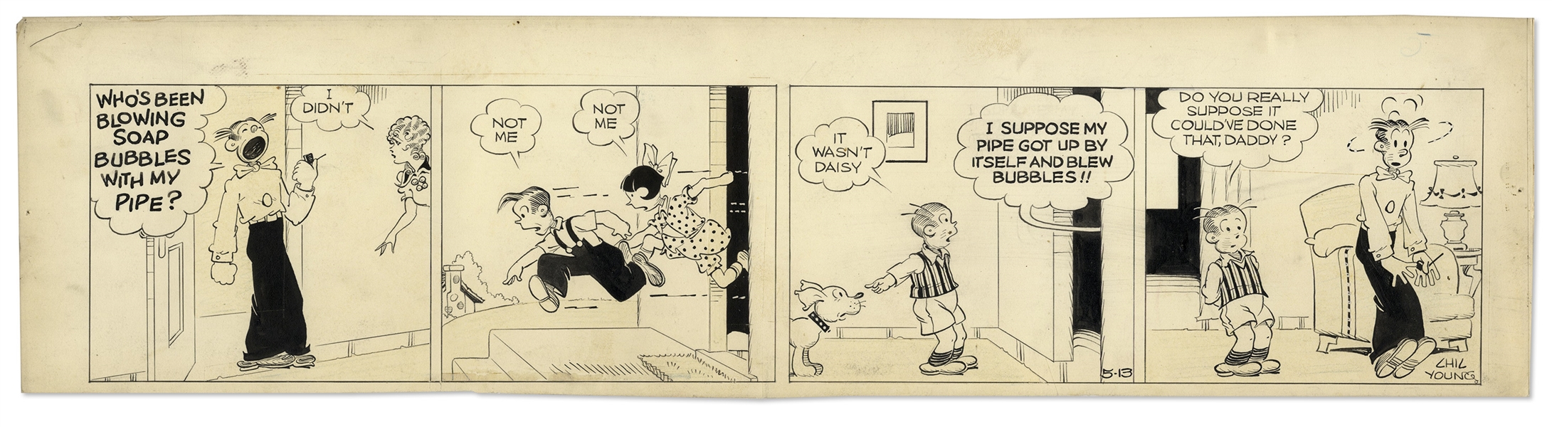 Chic Young Hand-Drawn ''Blondie'' Comic Strip From 1938 Titled ''Another Pipe Dream''