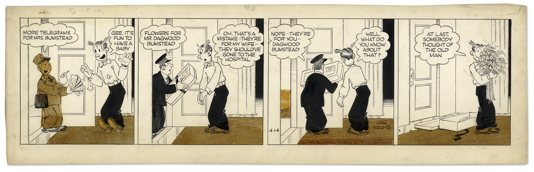 Chic Young Hand-Drawn ''Blondie'' Comic Strip From 1941 Titled ''The Forgotten Man is Remembered''
