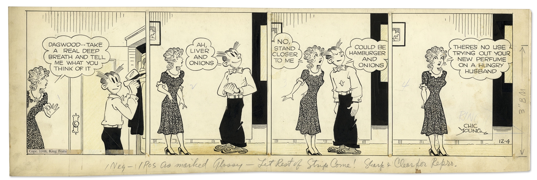 Chic Young Hand-Drawn ''Blondie'' Comic Strip From 1948 Titled ''Hopeless Competition''