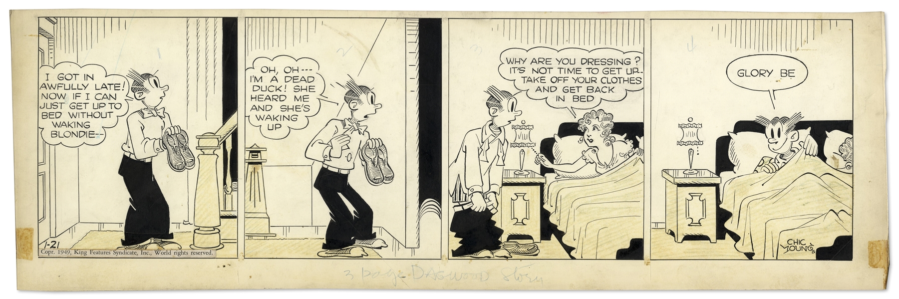 Chic Young Hand-Drawn ''Blondie'' Comic Strip From 1949 Titled ''Nothing Less Than Fate's Own Hand''