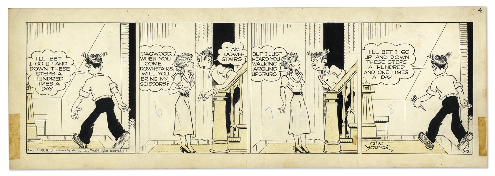Chic Young Hand-Drawn ''Blondie'' Comic Strip From 1949 Titled ''Accurate Guy, Eh?''