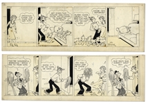 2 Chic Young Hand-Drawn Blondie Comic Strips From 1951 Titled The Stowaway! and It Needs a Permanent!