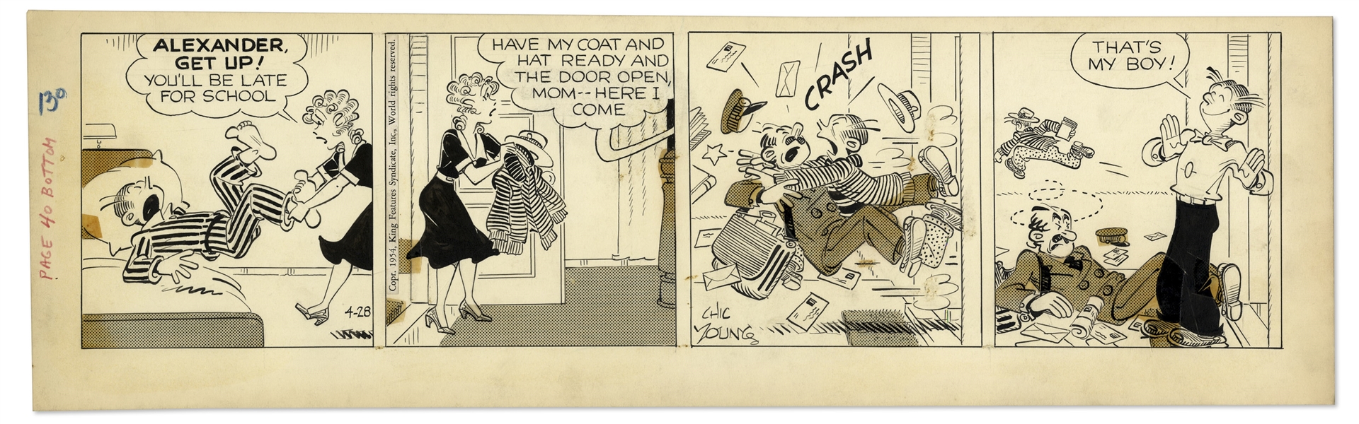 2 Chic Young Hand-Drawn ''Blondie'' Comic Strips From 1954 Tilted ''Chip Off the Old Block'' and ''There's Still Room for Improvement''