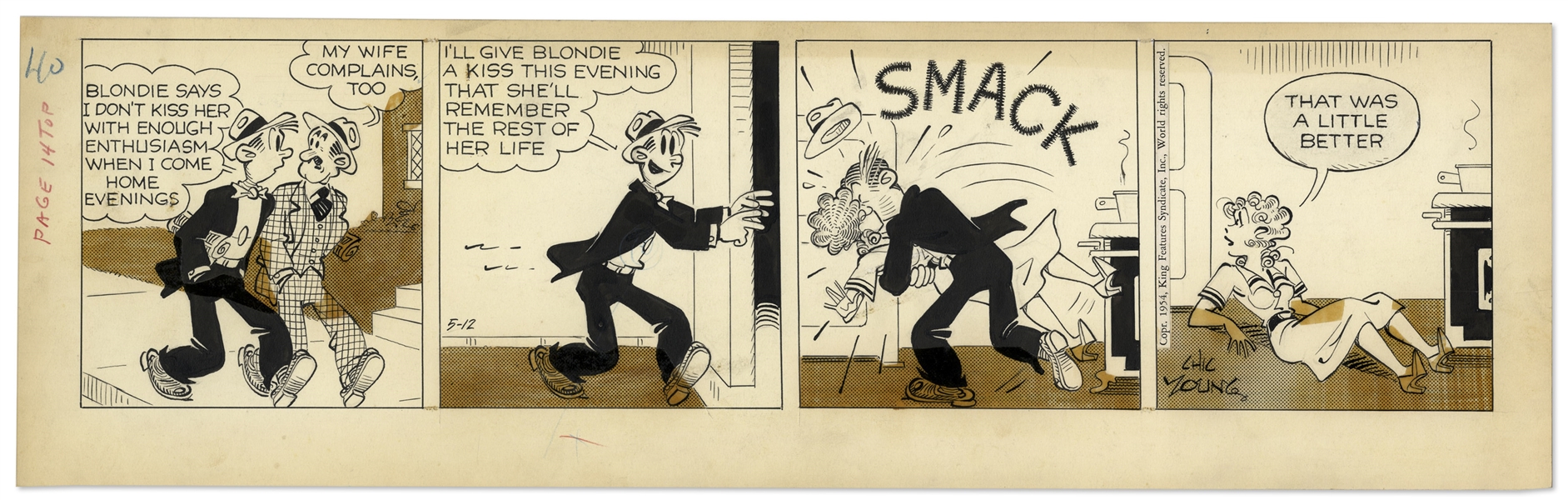 2 Chic Young Hand-Drawn ''Blondie'' Comic Strips From 1954 Tilted ''Chip Off the Old Block'' and ''There's Still Room for Improvement''